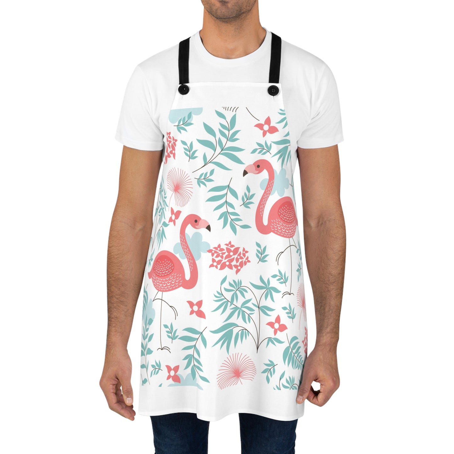 Flamingo Floral Apron — Tropical Pink Flamingo Kitchen Apron
