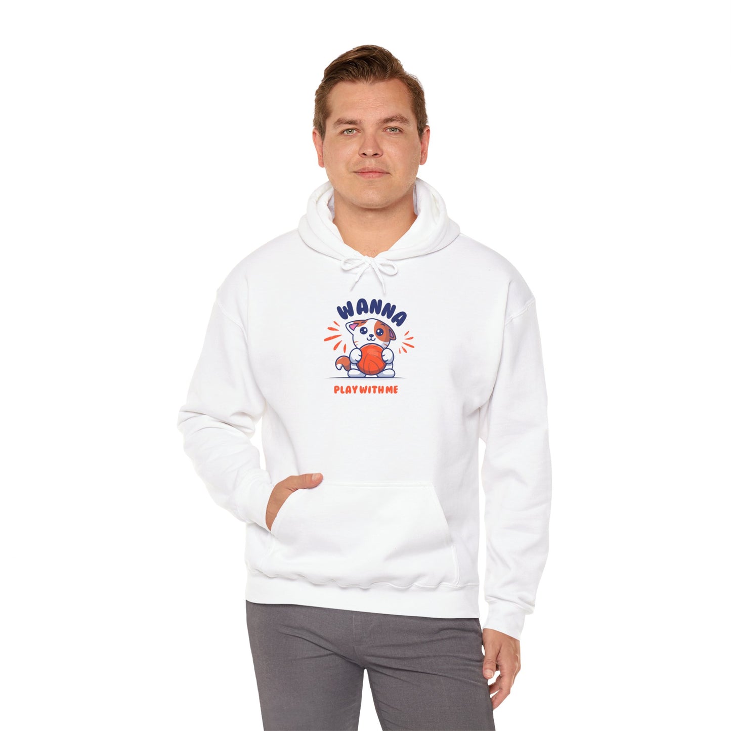 Bear "Wanna Play With Me" Hoodie — Cute Cartoon Plush Toy Graphic Sweatshirt