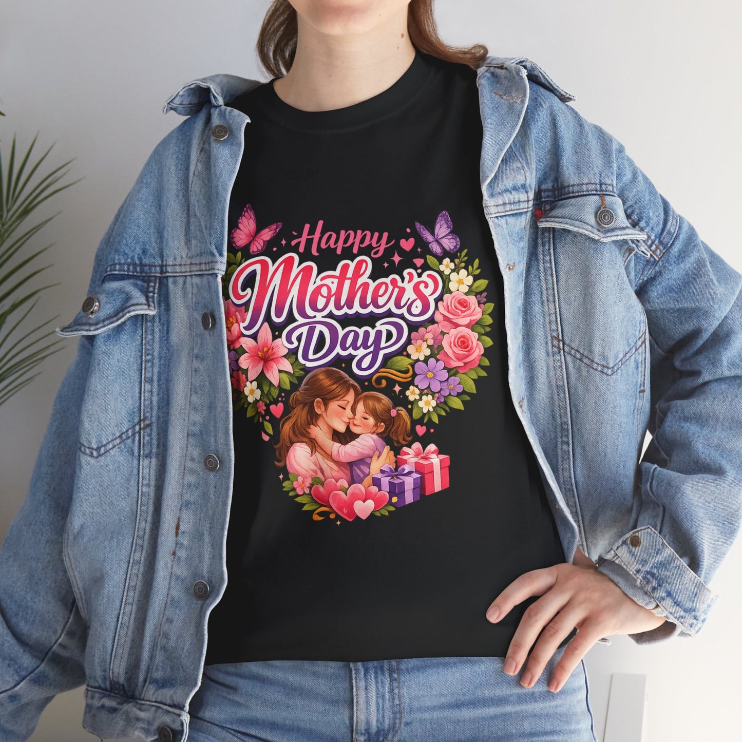 Mother's Day T-Shirt - "Happy Mother's Day" Floral Heart Design