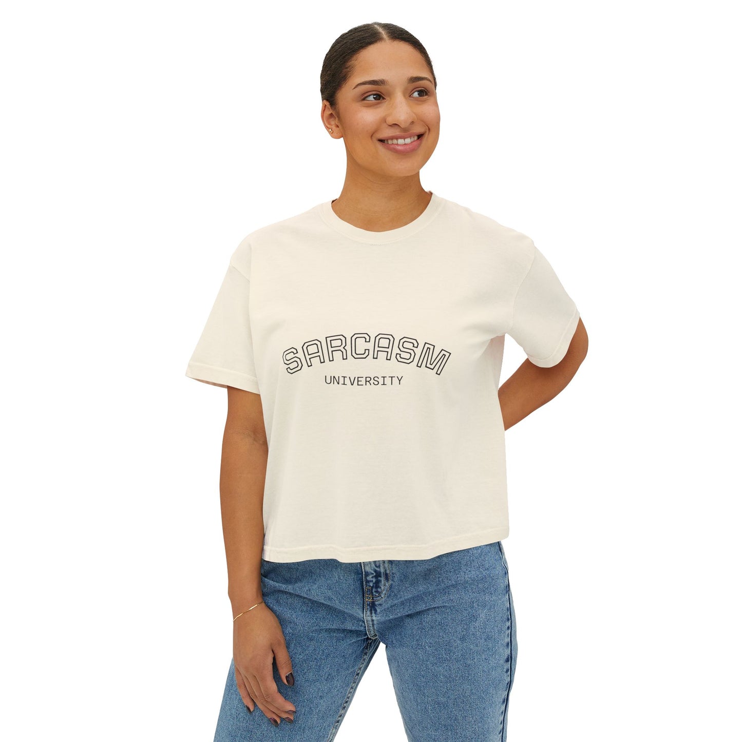 Sarcasm University Boxy Tee — Women's Casual Graphic T-Shirt