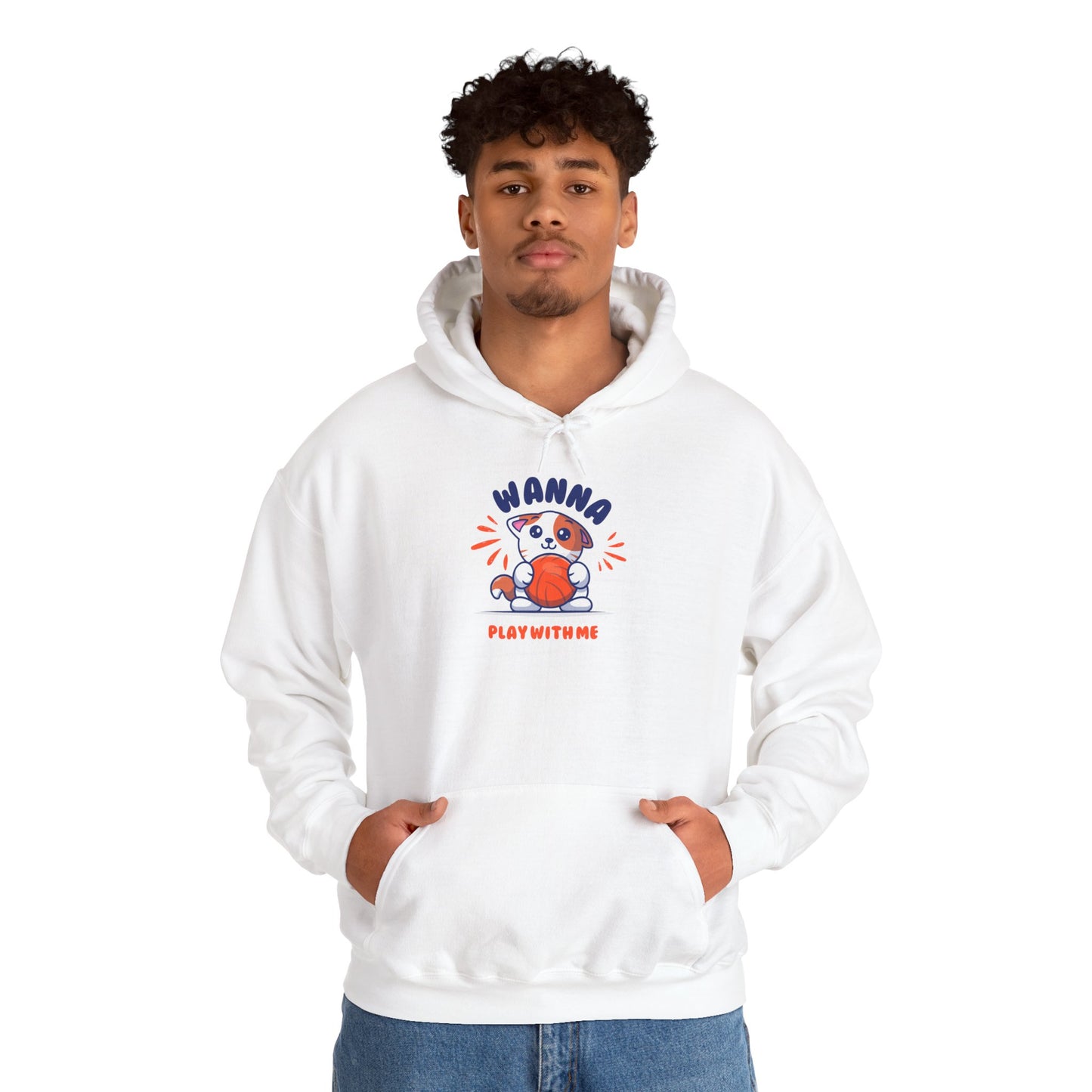 Bear "Wanna Play With Me" Hoodie — Cute Cartoon Plush Toy Graphic Sweatshirt