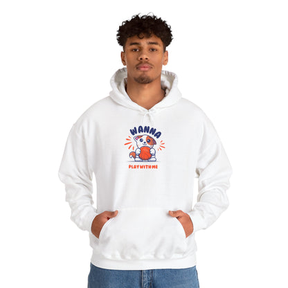 Bear "Wanna Play With Me" Hoodie — Cute Cartoon Plush Toy Graphic Sweatshirt