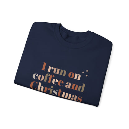 I Run on Coffee and Christmas Cheer Sweatshirt, Holiday Gift, Cozy Crewneck, Unisex Christmas Apparel, Winter Fashion, Warm Layer
