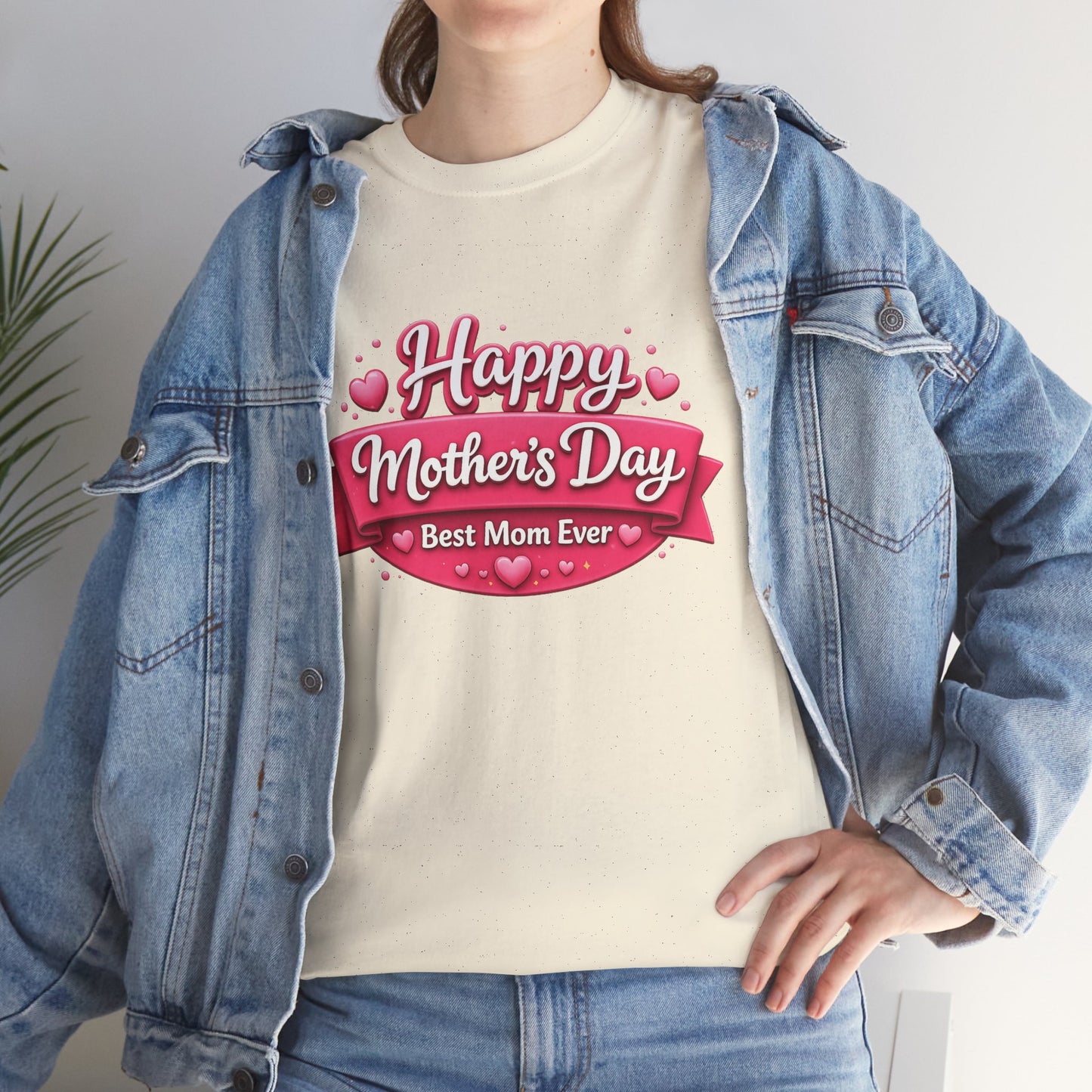 Mother's Day T-Shirt - "Happy Mother's Day Best Mom Ever" Pink Ribbon Design