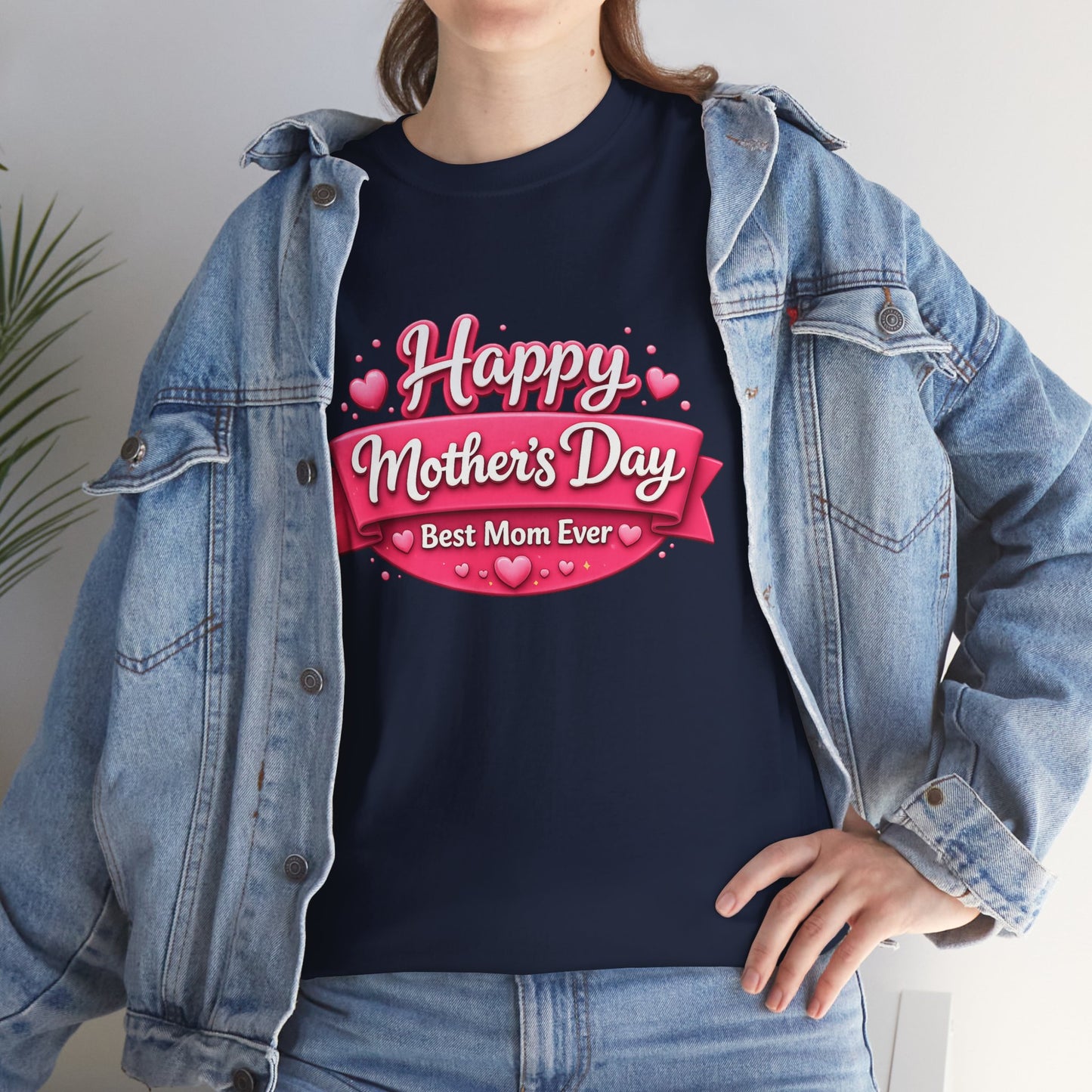 Mother's Day T-Shirt - "Happy Mother's Day Best Mom Ever" Pink Ribbon Design