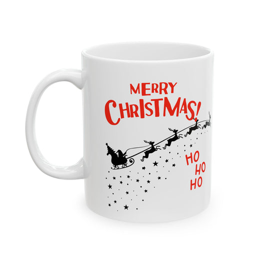 Festive Christmas Mug - Santa Sleigh Design, Holiday Gift, Cute Coffee Cup, Merry Christmas Present, Winter Celebration Drinkware