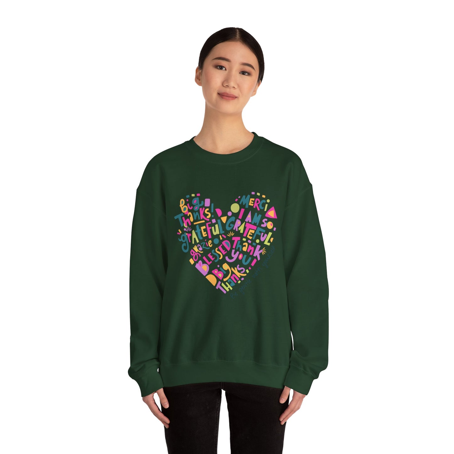 Heartfelt Gratitude Crewneck Sweatshirt, Cozy Gift, Unisex Apparel, Thankful Design, Thanksgiving, Casual Comfort, Year-Round Wear