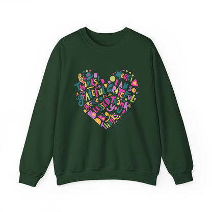Heartfelt Gratitude Crewneck Sweatshirt, Cozy Gift, Unisex Apparel, Thankful Design, Thanksgiving, Casual Comfort, Year-Round Wear
