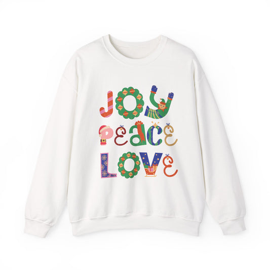 Joy Peace Love Unisex Crewneck Sweatshirt, Cozy Gift for Friends, Casual Wear, Relaxed Style, Perfect for Holidays, Uplifting Vibes