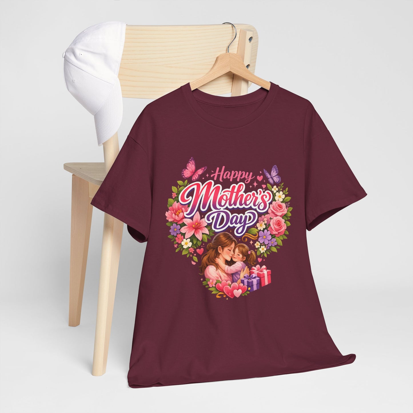 Mother's Day T-Shirt - "Happy Mother's Day" Floral Heart Design
