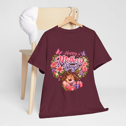 Mother's Day T-Shirt - "Happy Mother's Day" Floral Heart Design