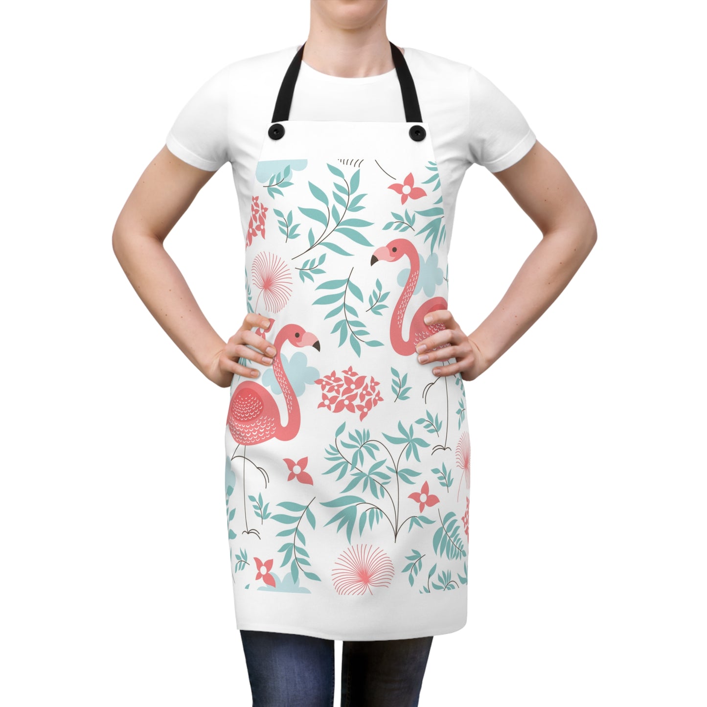 Flamingo Floral Apron — Tropical Pink Flamingo Kitchen Apron