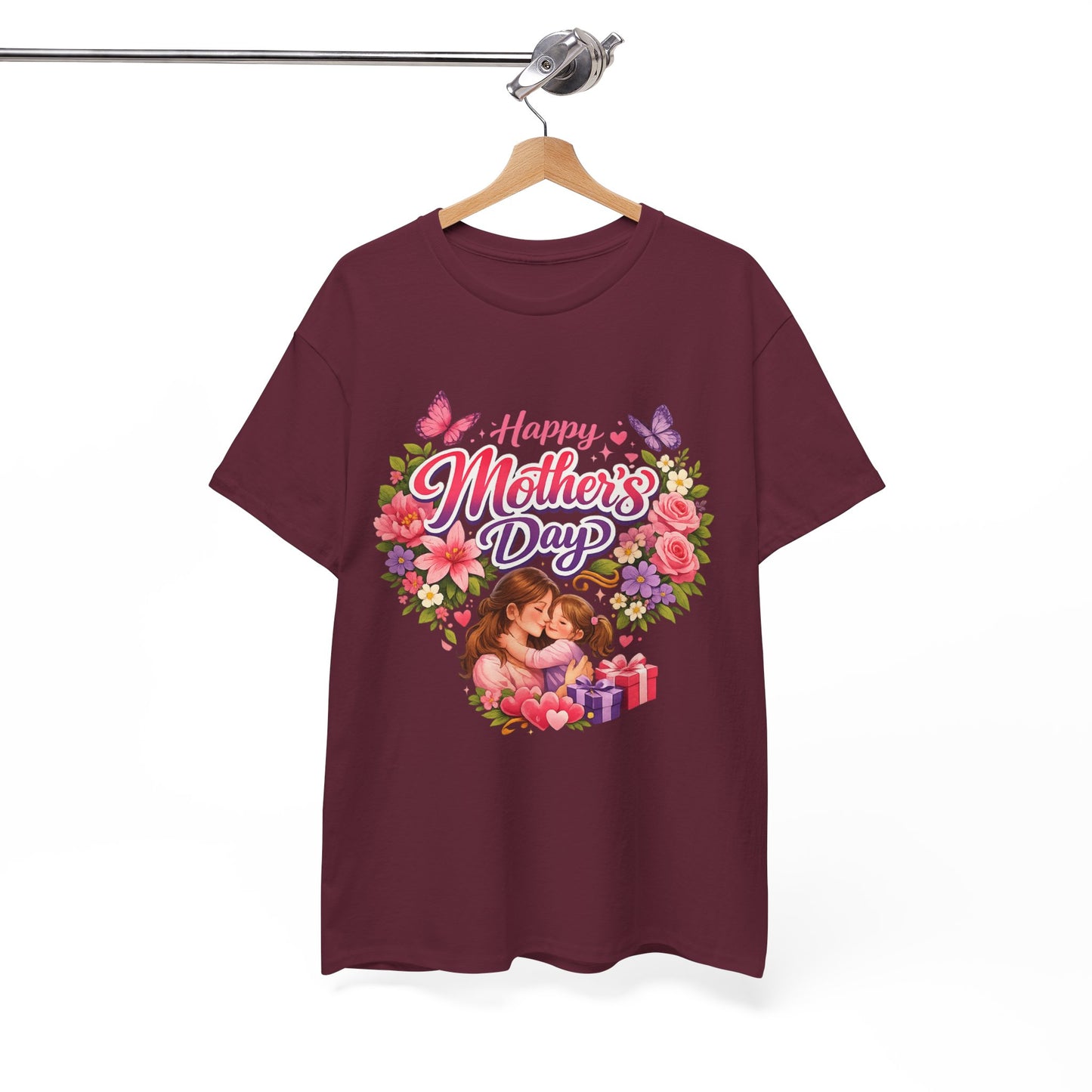 Mother's Day T-Shirt - "Happy Mother's Day" Floral Heart Design