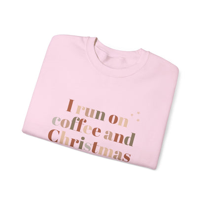I Run on Coffee and Christmas Cheer Sweatshirt, Holiday Gift, Cozy Crewneck, Unisex Christmas Apparel, Winter Fashion, Warm Layer