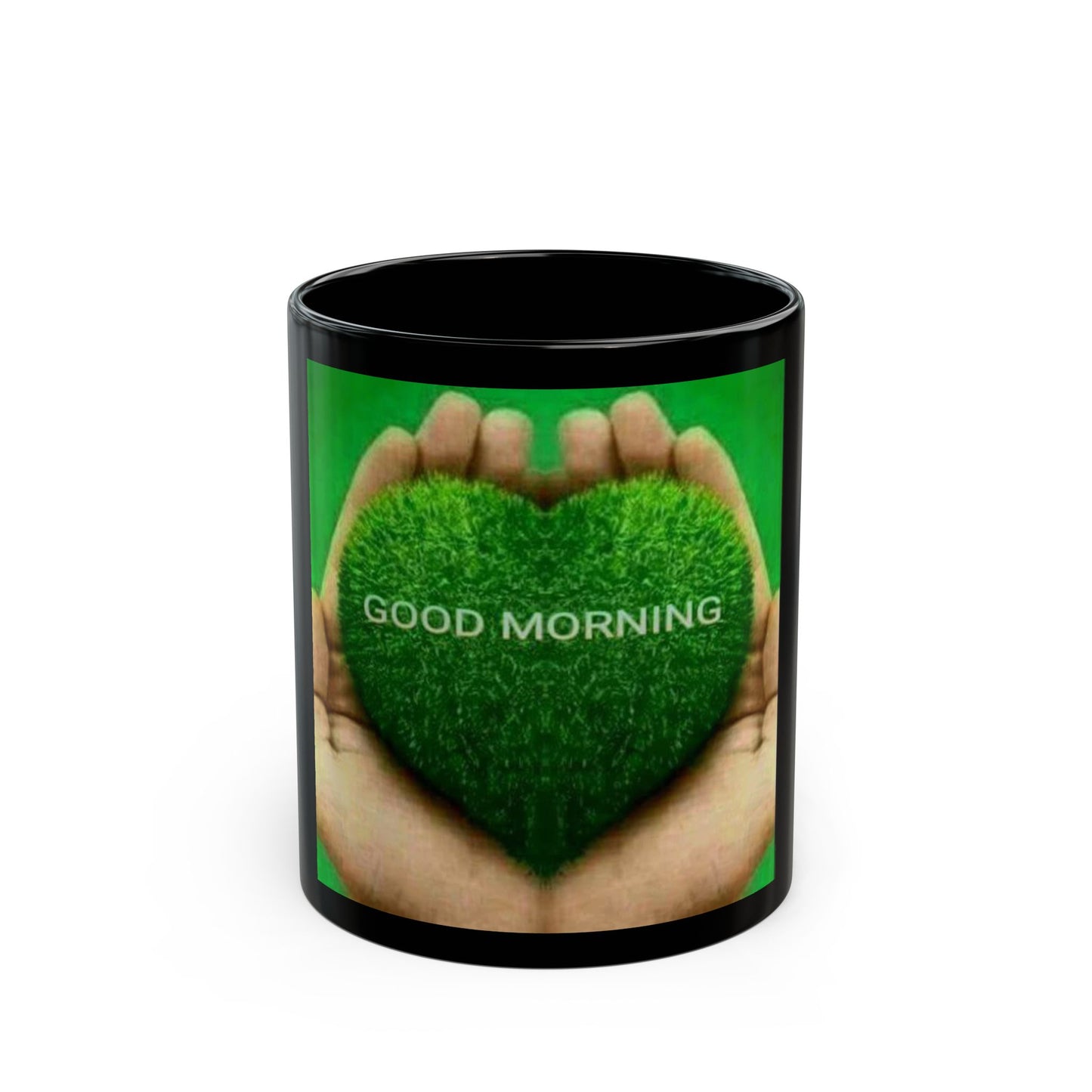 Good Morning Heart Mug — Black Ceramic Coffee Cup (11oz/15oz)