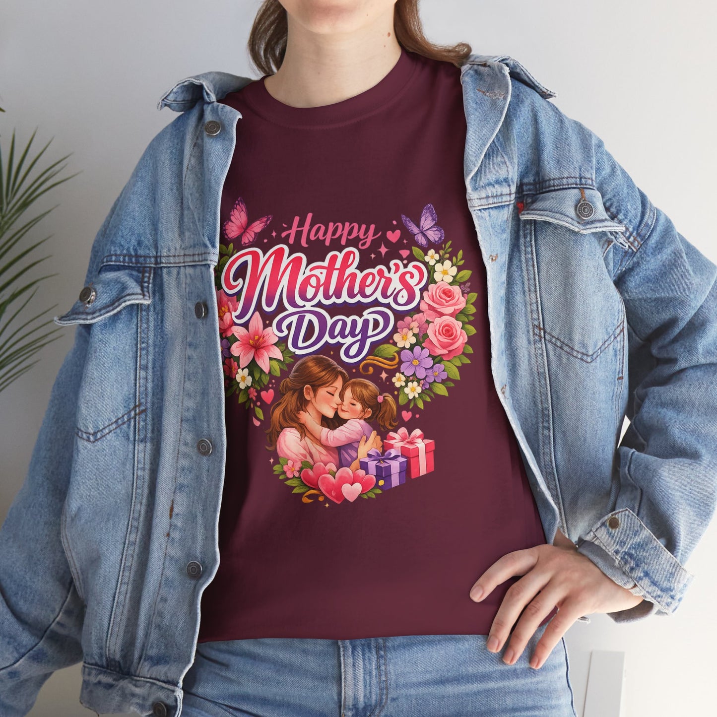 Mother's Day T-Shirt - "Happy Mother's Day" Floral Heart Design