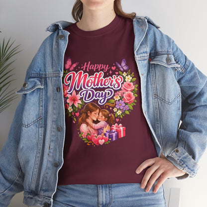 Mother's Day T-Shirt - "Happy Mother's Day" Floral Heart Design