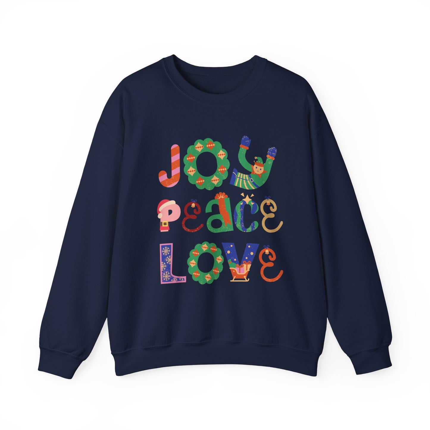 Joy Peace Love Unisex Crewneck Sweatshirt, Cozy Gift for Friends, Casual Wear, Relaxed Style, Perfect for Holidays, Uplifting Vibes