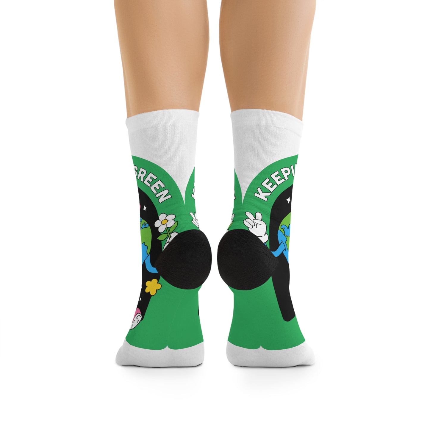 Keep It Green Recycled Poly Socks – Eco-Friendly Cartoon Earth Crew Socks