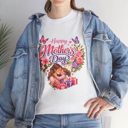 Mother's Day T-Shirt - "Happy Mother's Day" Floral Heart Design