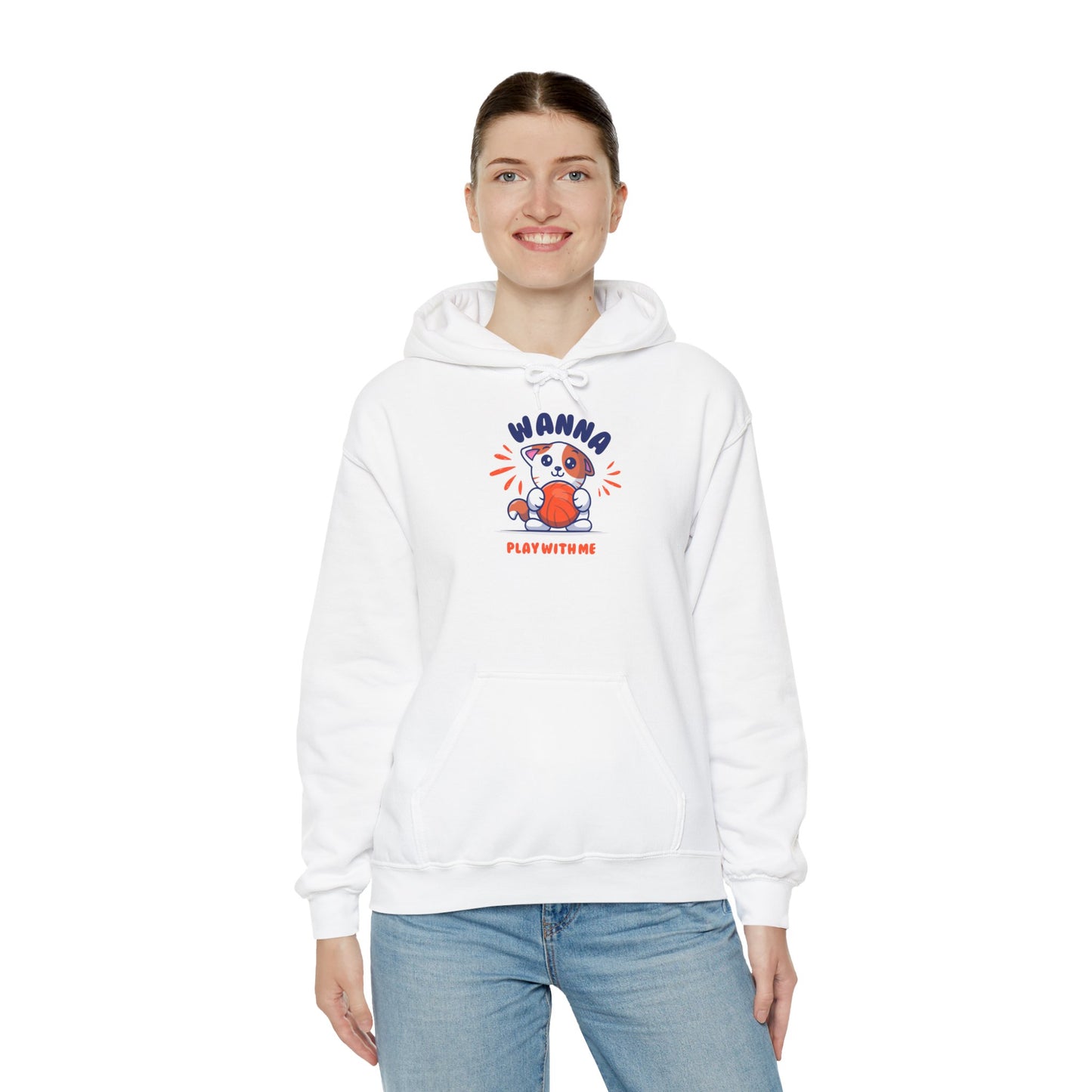 Bear "Wanna Play With Me" Hoodie — Cute Cartoon Plush Toy Graphic Sweatshirt