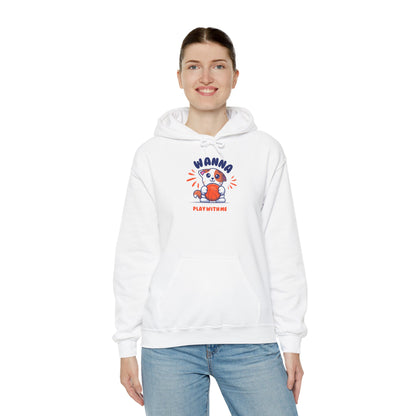 Bear "Wanna Play With Me" Hoodie — Cute Cartoon Plush Toy Graphic Sweatshirt