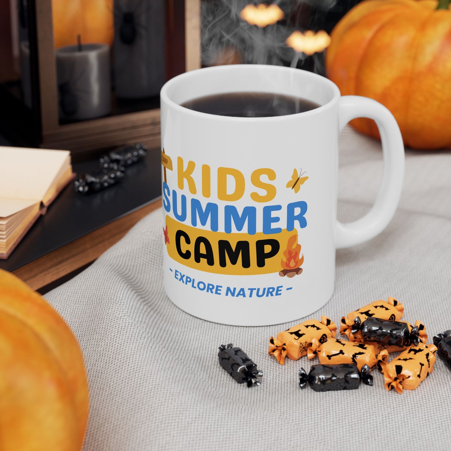 Kids Summer Camp Ceramic Mug - Adventure Awaits, Fun Gift for Campers, Nature Lovers, Camping Enthusiasts, Outdoor Activities