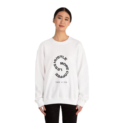 Crewneck Sweatshirt — "More Coffee Less Hustle" Minimal Circle Graphic