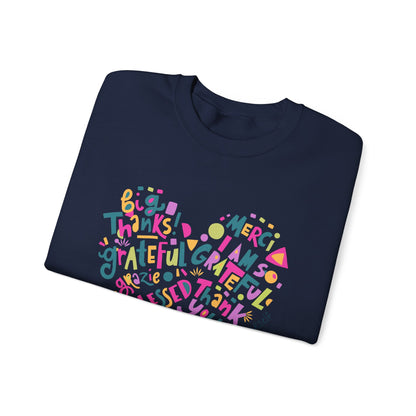 Heartfelt Gratitude Crewneck Sweatshirt, Cozy Gift, Unisex Apparel, Thankful Design, Thanksgiving, Casual Comfort, Year-Round Wear