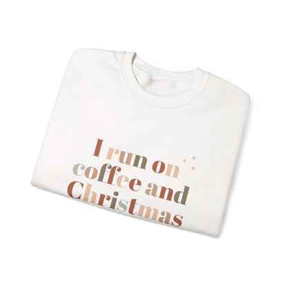 I Run on Coffee and Christmas Cheer Sweatshirt, Holiday Gift, Cozy Crewneck, Unisex Christmas Apparel, Winter Fashion, Warm Layer