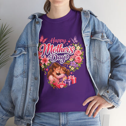 Mother's Day T-Shirt - "Happy Mother's Day" Floral Heart Design