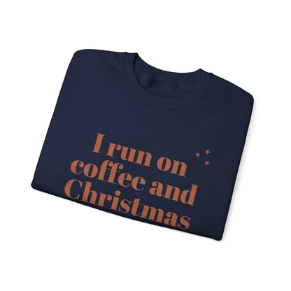 I Run on Coffee and Christmas Cheer Sweatshirt, Holiday Gift, Cozy Crewneck, Unisex Christmas Apparel, Winter Fashion, Warm Layer