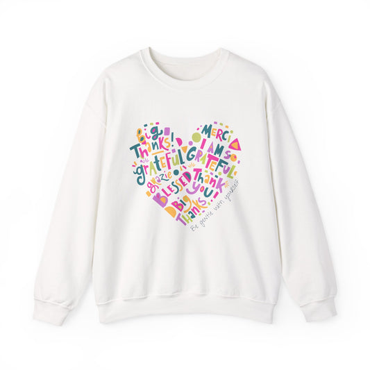 Heartfelt Gratitude Crewneck Sweatshirt, Cozy Gift, Unisex Apparel, Thankful Design, Thanksgiving, Casual Comfort, Year-Round Wear