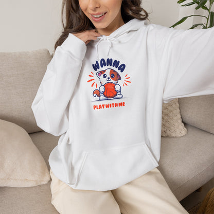 Bear "Wanna Play With Me" Hoodie — Cute Cartoon Plush Toy Graphic Sweatshirt