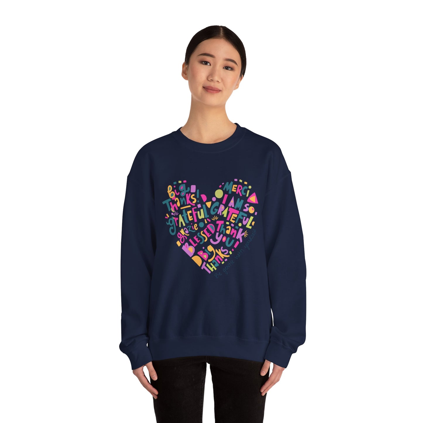 Heartfelt Gratitude Crewneck Sweatshirt, Cozy Gift, Unisex Apparel, Thankful Design, Thanksgiving, Casual Comfort, Year-Round Wear