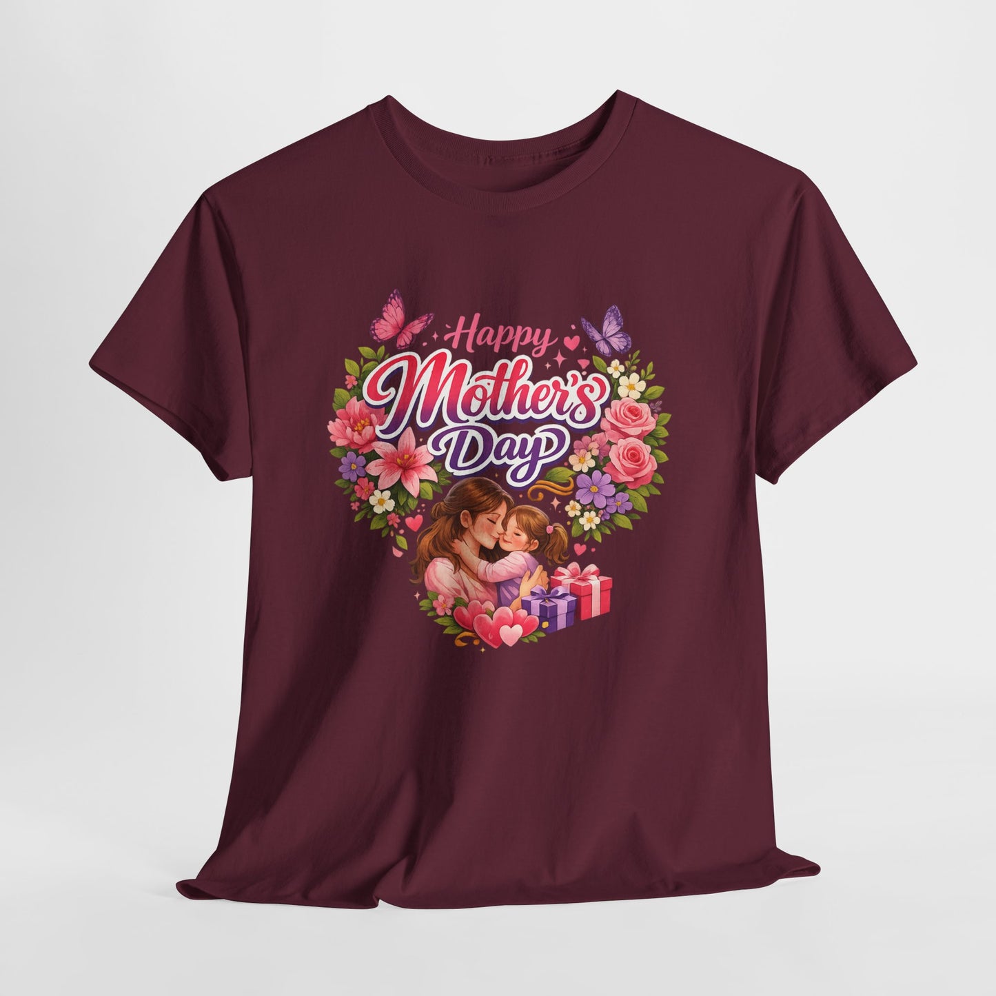 Mother's Day T-Shirt - "Happy Mother's Day" Floral Heart Design