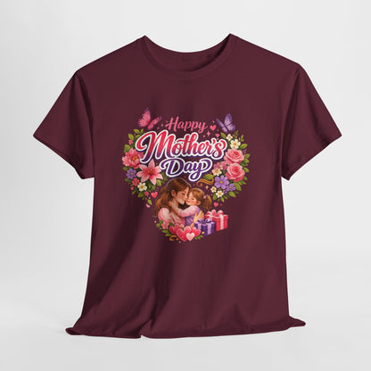 Mother's Day T-Shirt - "Happy Mother's Day" Floral Heart Design