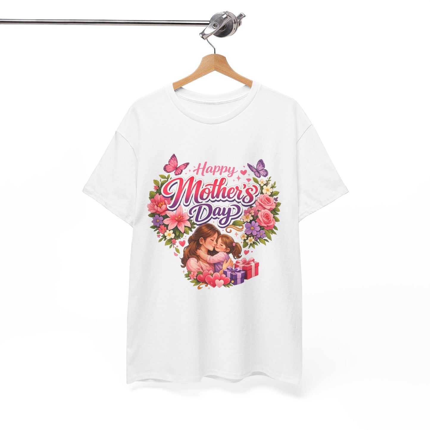 Mother's Day T-Shirt - "Happy Mother's Day" Floral Heart Design