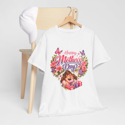 Mother's Day T-Shirt - "Happy Mother's Day" Floral Heart Design
