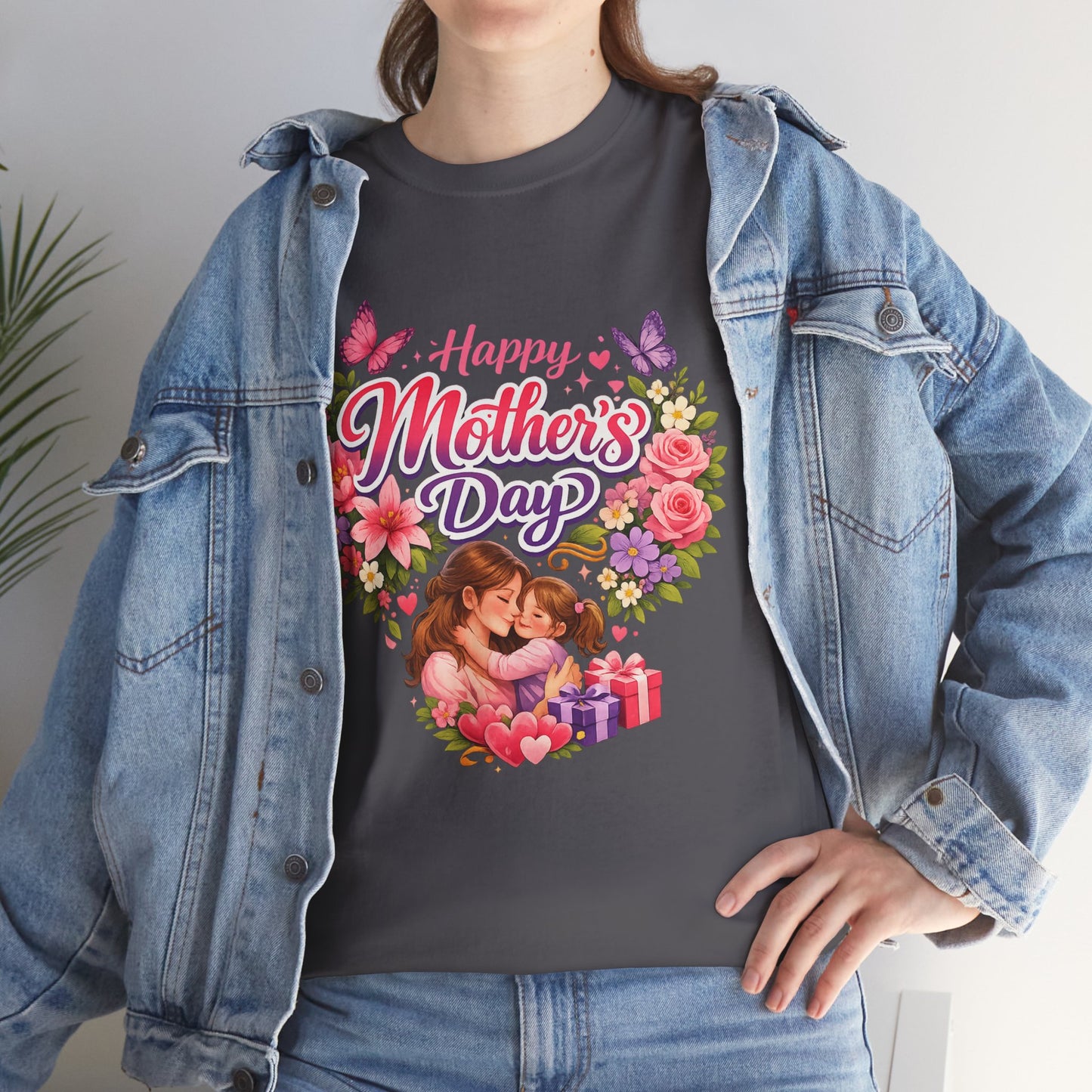 Mother's Day T-Shirt - "Happy Mother's Day" Floral Heart Design