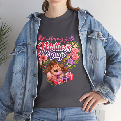 Mother's Day T-Shirt - "Happy Mother's Day" Floral Heart Design