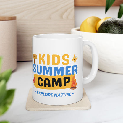 Kids Summer Camp Ceramic Mug - Adventure Awaits, Fun Gift for Campers, Nature Lovers, Camping Enthusiasts, Outdoor Activities