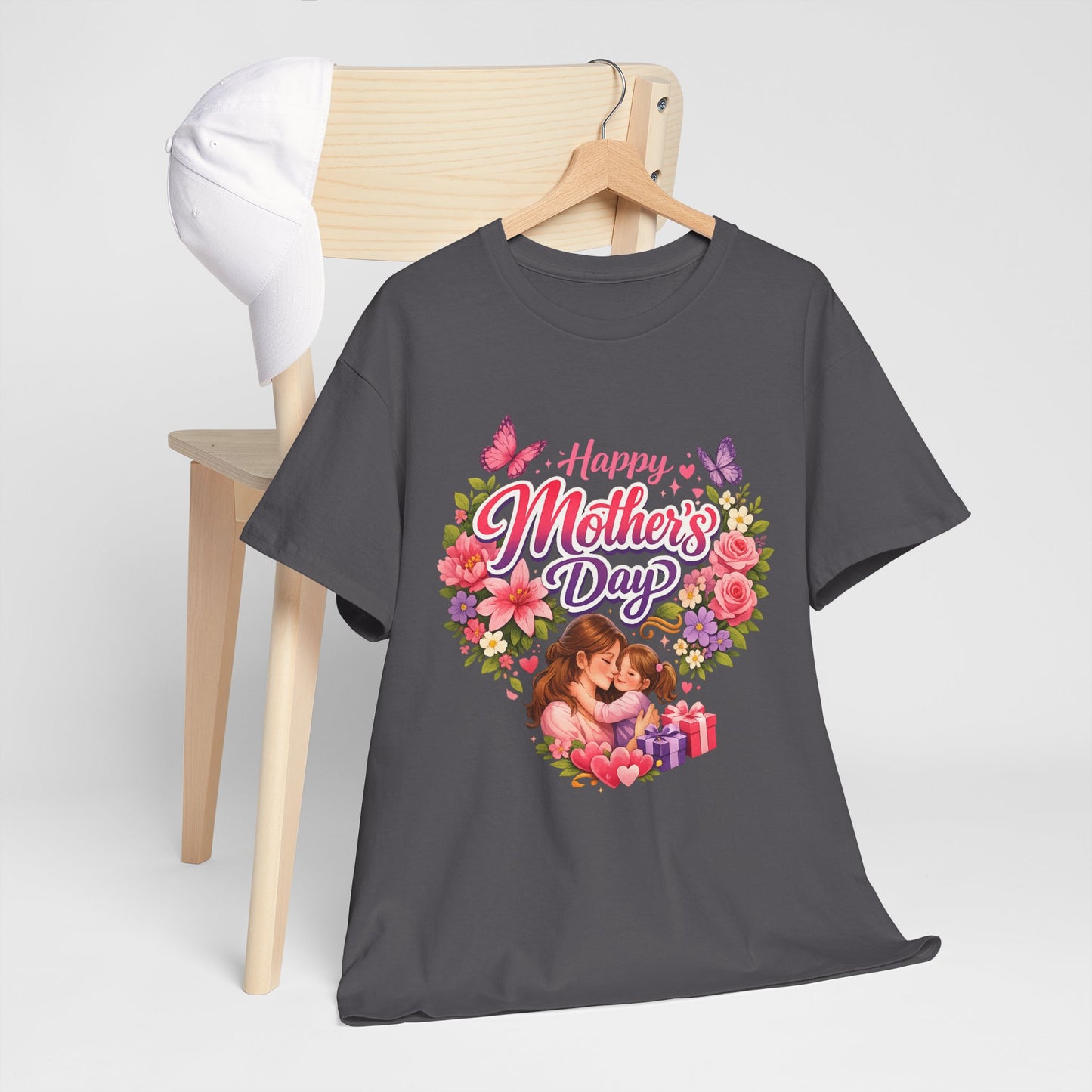 Mother's Day T-Shirt - "Happy Mother's Day" Floral Heart Design