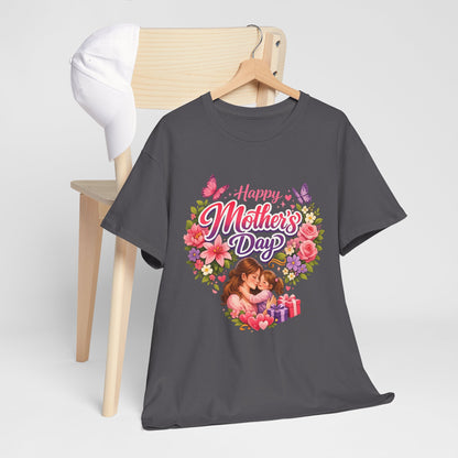 Mother's Day T-Shirt - "Happy Mother's Day" Floral Heart Design