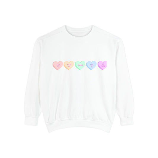 Pastel Conversation Hearts Sweatshirt — Cute Valentine Candy Heart Crewneck