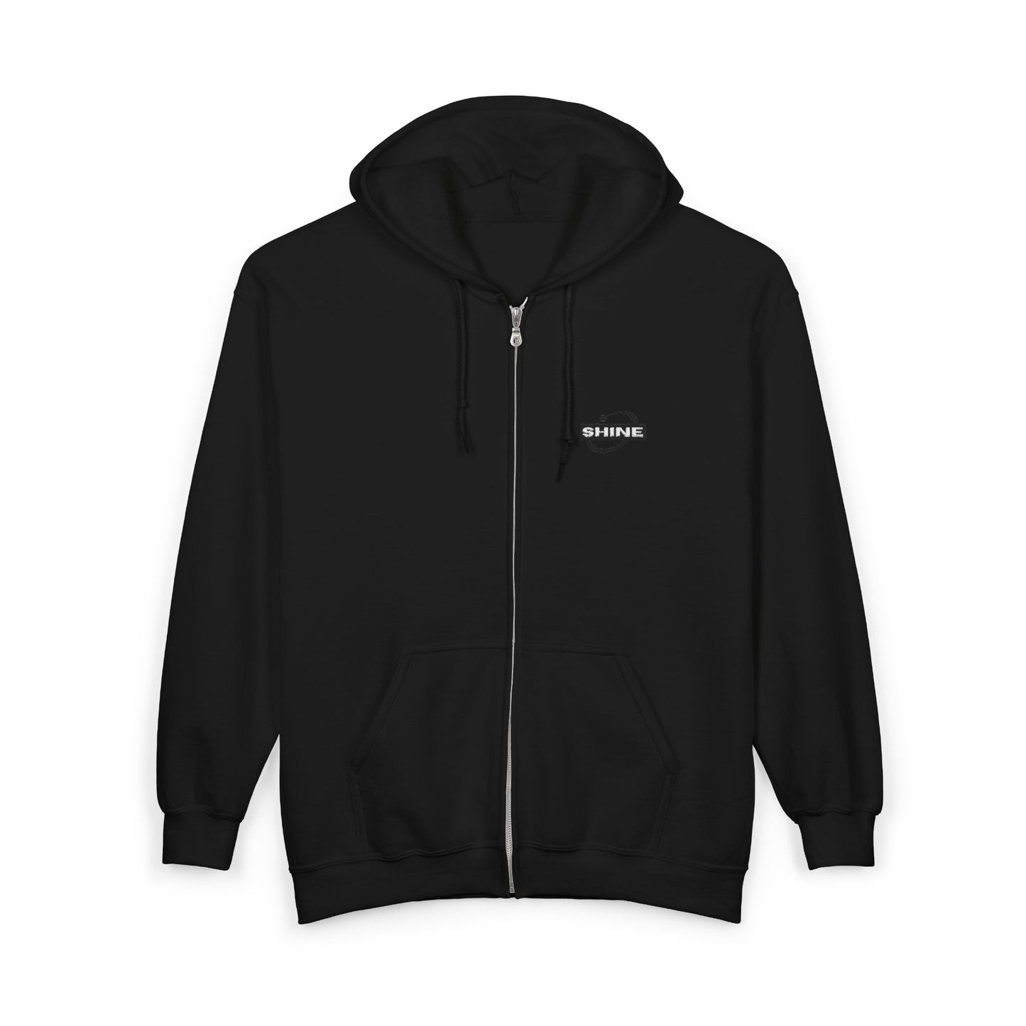 Black Full-Zip Hoodie with Small Chest Logo — Minimal Streetwear Zip-Up
