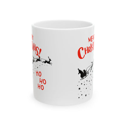 Festive Christmas Mug - Santa Sleigh Design, Holiday Gift, Cute Coffee Cup, Merry Christmas Present, Winter Celebration Drinkware