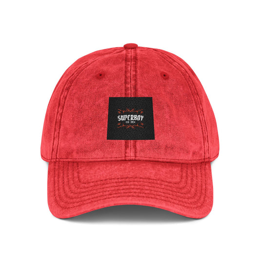 Vintage Embroidered Baseball Cap - Distressed Red with 'SUPREME' Logo Patch