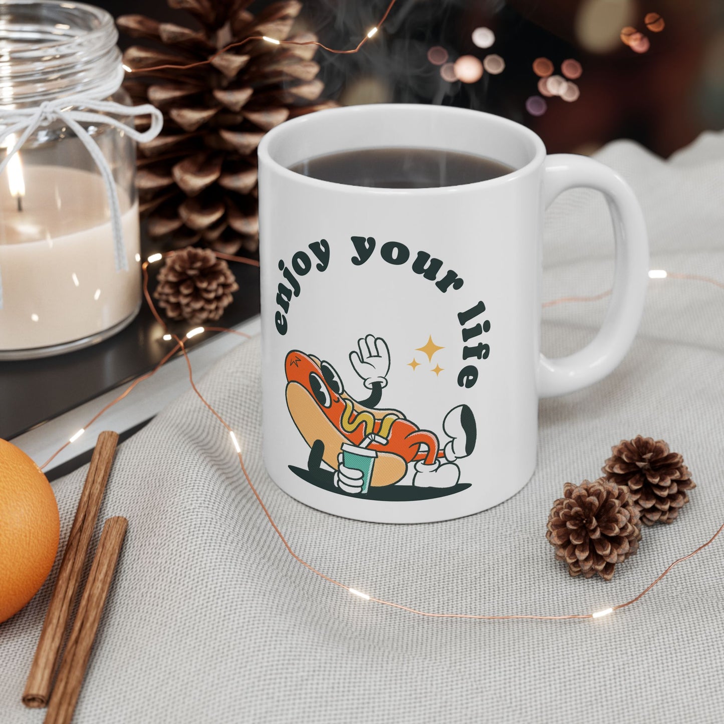 Enjoy Life Ceramic Mug | Whimsical Coffee Cup | Fun Gift for Friends | Motivational Drinkware | Cute Home Decor