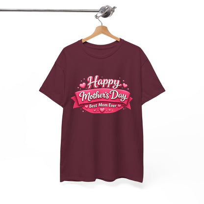 Mother's Day T-Shirt - "Happy Mother's Day Best Mom Ever" Pink Ribbon Design